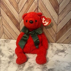 Mistletoe Ty Red Teddy Bear with Green Bow
